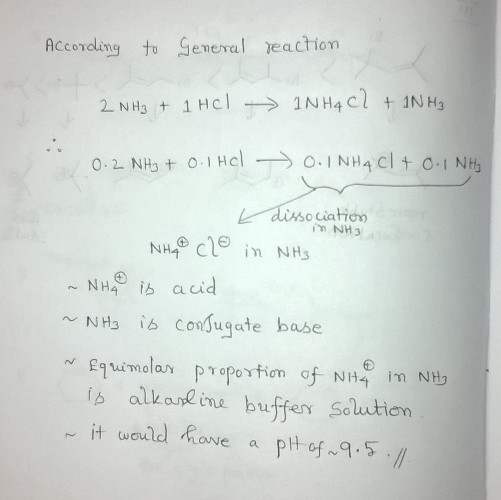 Accordling to a eactrion disso ciation ~ NH acid NH3 İS ConJugate base is alkanena buffer Selution oNe a
