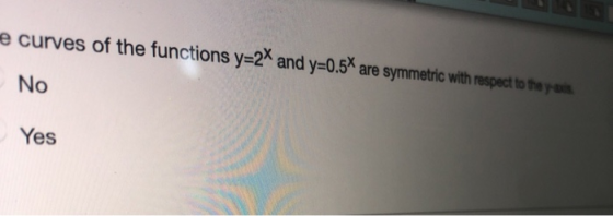 e curves of the functions y=2* and y=0.54 are symmetric with respect to the No Yes