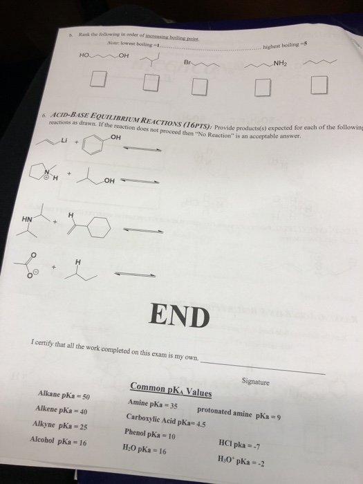 b Rank the following in onder of .. highest boiling -s Notw lowest boiling-I ACID-BASE EQUILIBRIUM REACTIONS (16Prs): Provide