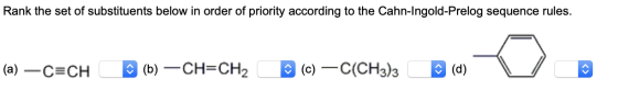 Rank the set of substituents below in order of priority according to the Cahn-Ingold-Prelog sequence rules. W-C-CH_BW=CHCH. D