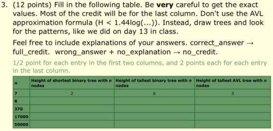 Fill in the following table. Be very careful to ge