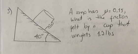 A ramp has 0.15, th fnction thet what is aup 40° weghts 101bs