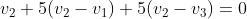 v_2+5(v_2-v_1)+5(v_2-v_3)=0