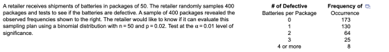 # of Defective Batteries per Package A retailer receives shipments of batteries in packages of 50. The retailer randomly samp
