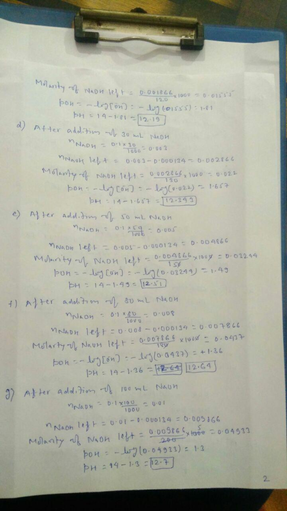 120 (1353) 21-01 Molanty of Naon left - 0.00 18 6 6 1000 = 0.01555 рои - - logon): - PH = 141.81 - 112.13] After addition of