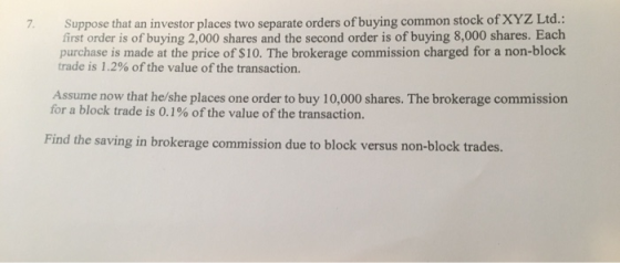 Suppose that an investor places two separate orders of buying common stock of XYZ Ltd.: first order is of buying 2,000 shares