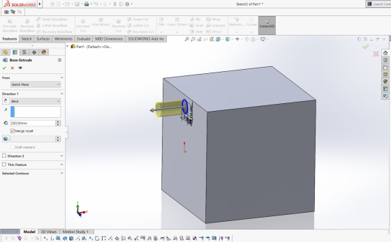 35 SOLIDWORKS Sketch2 of Part1 * > Search Com Instant3D Swept Boss/Base Swept Cut Rib to Wrap Extruded Revolved Lofted Boss/B
