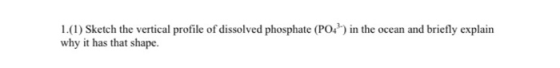 1.(1) Sketch the vertical profile of dissolved phosphate (PO why it has that shape. ) in the ocean and briefly explain