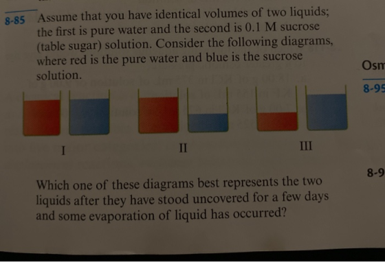 8-85 Assume that you have identical volumes of two liquids; the first is pure water and the second is 0.1 M sucrose (table su