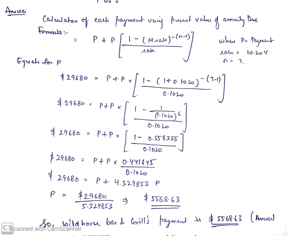 T US 2 Arundel Calculation of each payment using present value of annuity Due = P + p 11-( Huate)-(n-1)] where P= Payment Equ