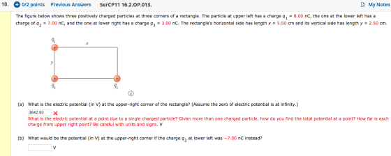 10. + 0/2 points Previous Answers SerCP11 16.2.OP.013. My Notes The figure below shows three positively charged particles at