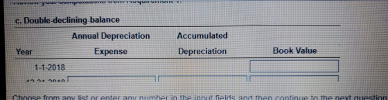 WWW W YWWWWWWW c. Double-declining-balance Annual Depreciation Accumulated Depreciation Year Expense Book Value 1-1-2018 STA