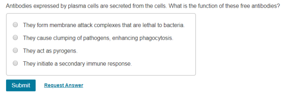 Antibodies expressed by plasma cells are secreted from the cells. What is the function of these free antibodies? They form me