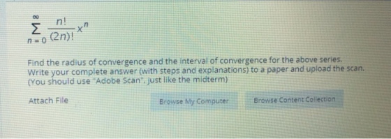 00 n! Σ th n = 0 (2n)! Find the radius of convergence and the interval of convergence for the above series. Write your comple