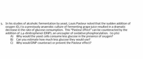 In his studies of alcoholic fermentation by yeast, Louis Pasteur noted that the sudden addition of oxygen (O) to a previously