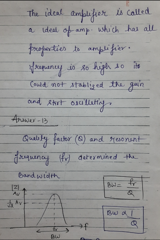 The ideal amplifier is called a ideal of amp, which has all properties to amplifier frequency is so high so ito Could not sta
