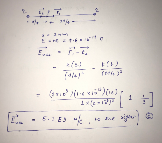 2 오 E & d/4 & 30/4 2 nm q = te 1.6 X10-19 C Ener E, - E, - k(2) (014) k (2) (3d 14 )? 2 c 1) (9x109) (1.6x15(16) 1 x(2x103)2