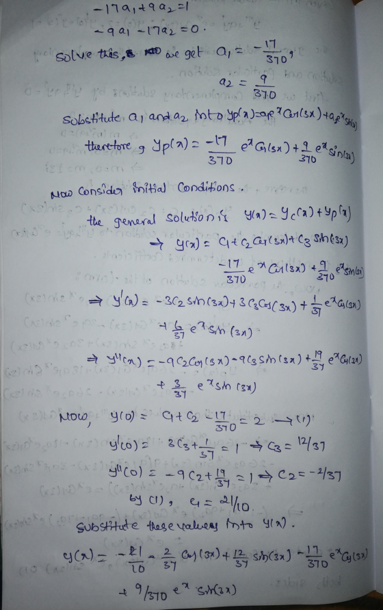 are get a = - 17 op therefore 370 substitute a, and az ihto yplassere Carlsx) +age shia yllen) =-9 Caco (Ba) -9 (35h (sa) the