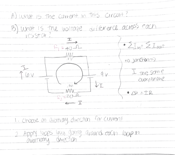 A what is the current in this circuit ? B) What is the voltage difference across each resistor. I f1740th • In Elout no Junct