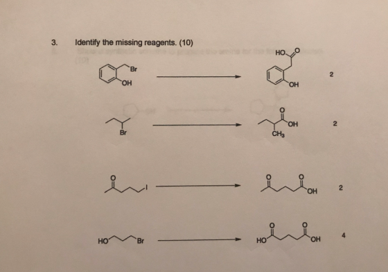 3. Identify the missing reagents. (10) OH он 2 CH3 HO он