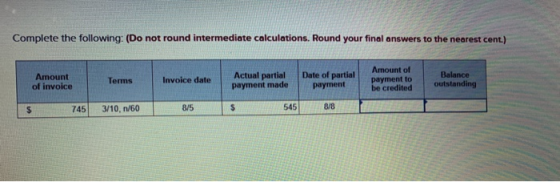 Complete the following: (Do not round intermediate calculations. Round your final answers to the nearest cent.) Amount of inv