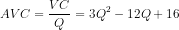 AVC = \frac{VC}{Q} = 3Q^2 - 12Q + 16