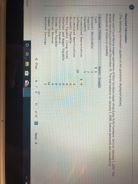 Required information [The following information applies to the questions displayed below] Alison and Chuck Renny began operat