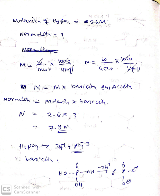 Molariti f thy pou - 2.6M Normality ? Nelerditya N stude Ms : mwt um Geht ymy n N = mx basicita eni Acidth] Normalits a Molar