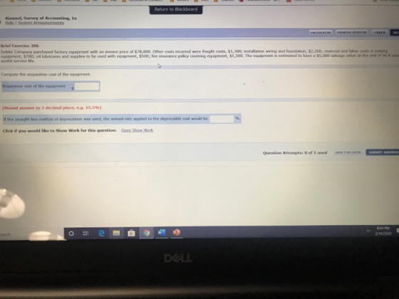 Return to Blackboard Kimmel Survey of Accounting, le Hele Stem Announcements Brief Exercise 206 Dobler Company purchased fact