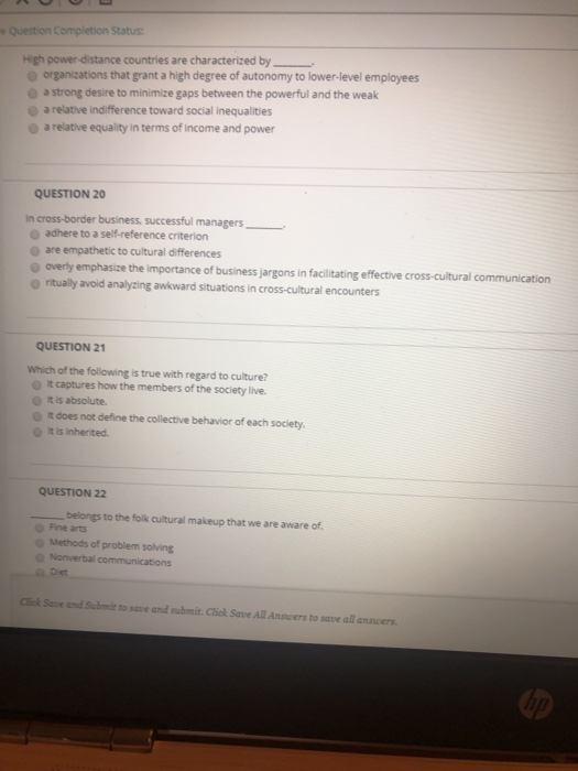 Question Completion Status: High power distance countries are characterized by organizations that grant a high degree of auto