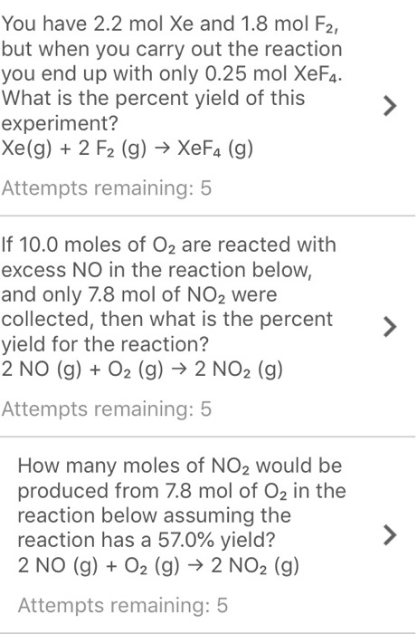 You have 2.2 mol Xe and 1.8 mol F2, but when you carry out the reaction you end up with only 0.25 mol XeFa. What is the perce
