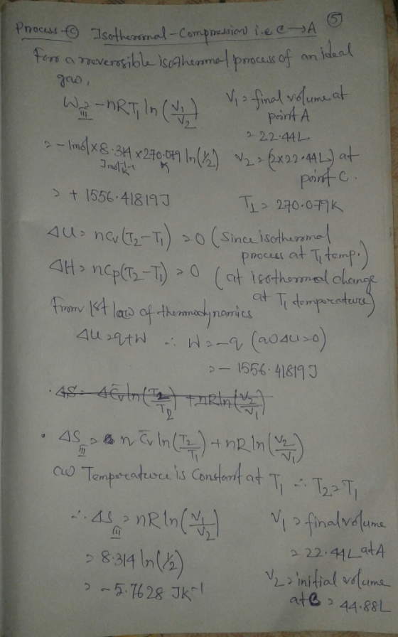 Process © Isothermal-Compression lech e Fors a reversible isothermal process of an idea gao, Vo final volume at RTI (V point