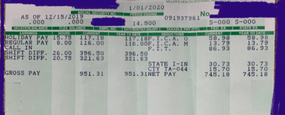 MILLERS HE ALTH SYSTEMS, 1/01/2020 PERIOO ENDING SOCIAL SECURTY NO No C637961 AS OF 12/15/2019 .000 VACATION BALANCE EARNING