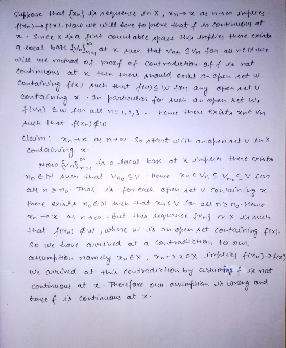 Suppose that san] ix nequence in x , ana as neco implies flan) f(x). Now we will have to prove that of in continuous at a. si