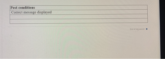 Post-conditions Correct message displayed End of document