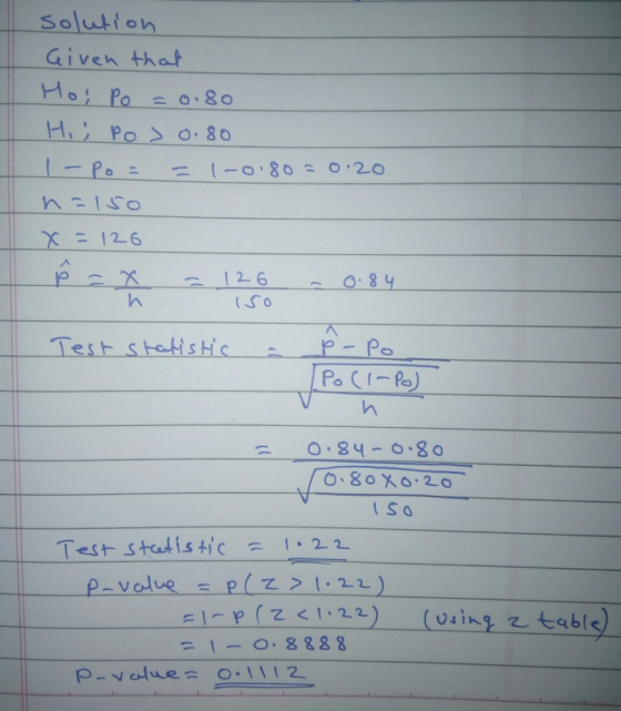 Solution Giveh thaf So Test statishic-P-Po ISO = (-0,8888