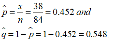 X 38 = 0.452 and n 84 q = 1-p-1-0.452 0.548