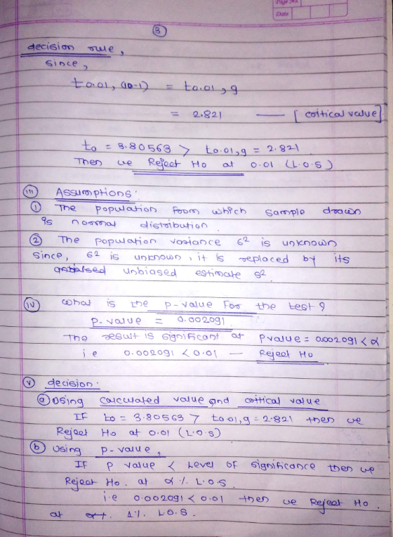 hate decisio ue since 2,821 to 3.80 563 > to ② The PopwaHon vo-ience 62 is unknow? Since 62 is the- value Fo the val u e o.oo2og 1 าง p value: 0002091く Reeot Ho ar Osing P value e o.oo2og i <o.ol →りer) (e