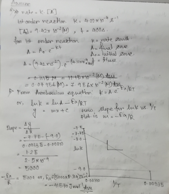 Ansure se natek. [A test onder neaction. K= 4.20 x 10-48-1 [A] = 9.42x 10-2M), += 4000. foro ist onder mealtion, A final cove