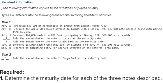 Required information [The following information applies to the questions displayed below.) Tyrell Co. entered into the follow