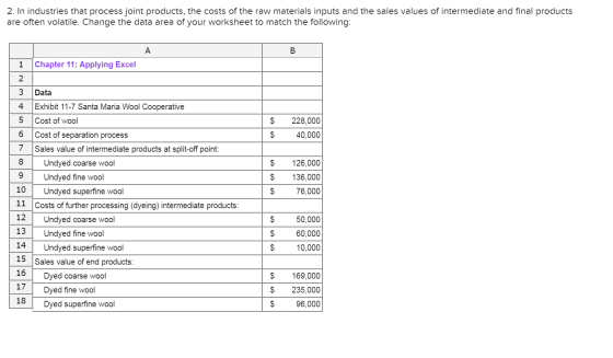 2. In industries that process joint products, the costs of the raw materials inputs and the sales values of intermediate and