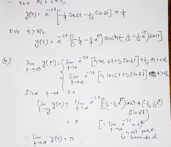 in for oltene, to JA) = n losstt sinst] * * for at yu/2 - yet) = eet (-7 -7 27 osGht in the sanct] (6) lim yet)= (lim e 2t [e