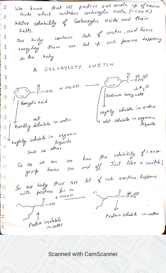 We know that all protins are mulle up of omino acids which contains carbonylic acids. [- COOH) Water solubility of Carbonylic