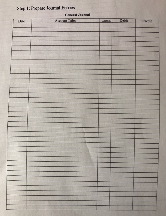 Step 1: Prepare Journal Entries General Journal Date Account Titles Act No. Debit Credit