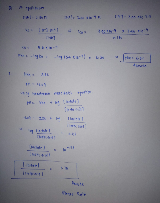 0 Al equilibrum [HA] = 0.180 M CH+)3.00 X 10-4 M [A-] = 3.00 810-4 M ka= = ka= [A-] [H + 1 CHAI 3.00810-4 X 3.00 × 10 -4 0. 1