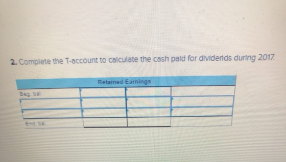 2. Complete the T-account to calculate the cash paid for dividends during 2017 Retained Earnings Benca