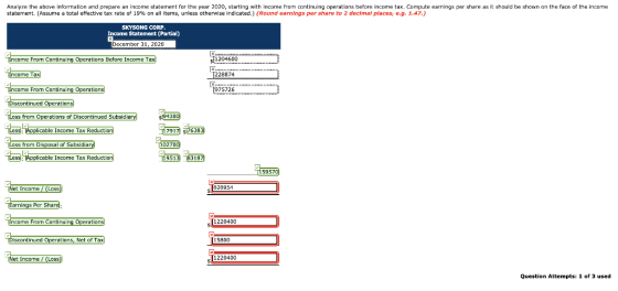 Analyze the above information and prepare an income statement for the year 2020, starting with income from continuing operati