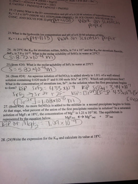 2NaC1 HOH c. + MgC12 + H2S04> Na2S04+2HCI d. Ca(OH)2+ Pb(NO3)2> Ca(NO3)2 + Pb(OH)2 3 parts) What is the H+ concentration and