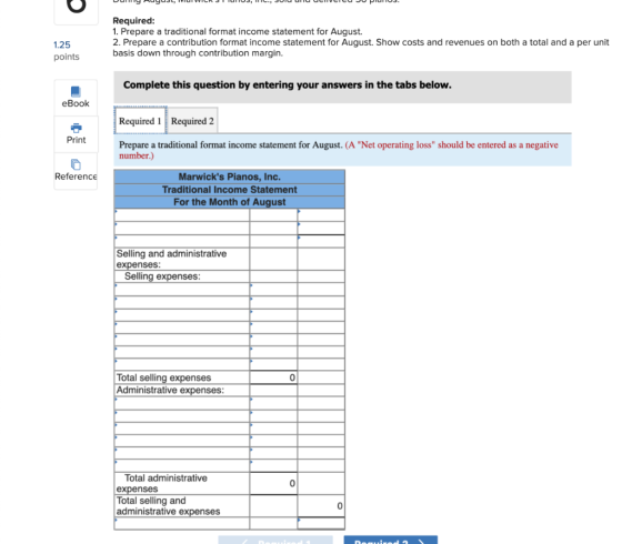 UUilyruyusu, IVIUI VICN31IUHUU, HILE, JUU UUUCIVICU JU PUTIUS. Required: 1. Prepare a traditional format income statement for
