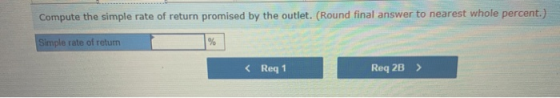 Compute the simple rate of return promised by the outlet. (Round final answer to nearest whole percent.) Simple rate of retur